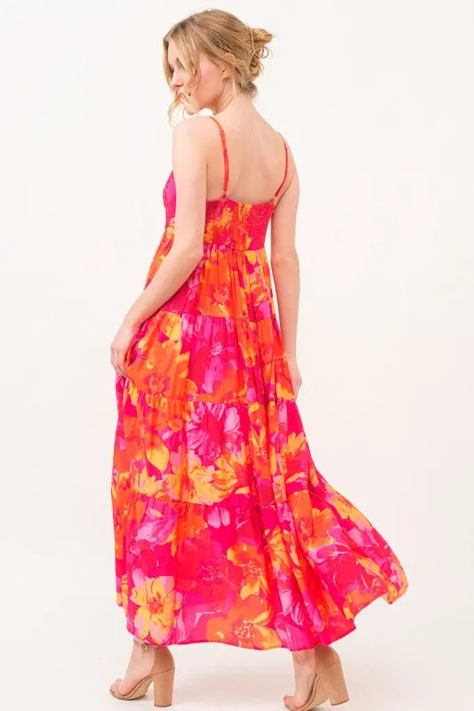 Floral Tiered Maxi Cami Dress with Pockets