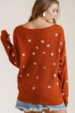 Full Size Star V-Neck Long Sleeve Sweater Plus Size