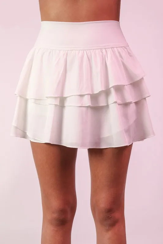 Riffled Tiered Layers Activewear Skirt with Shorts