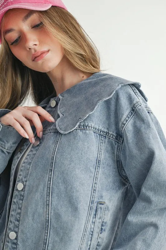 Scallop Peter Pan Collar Denim Jacket