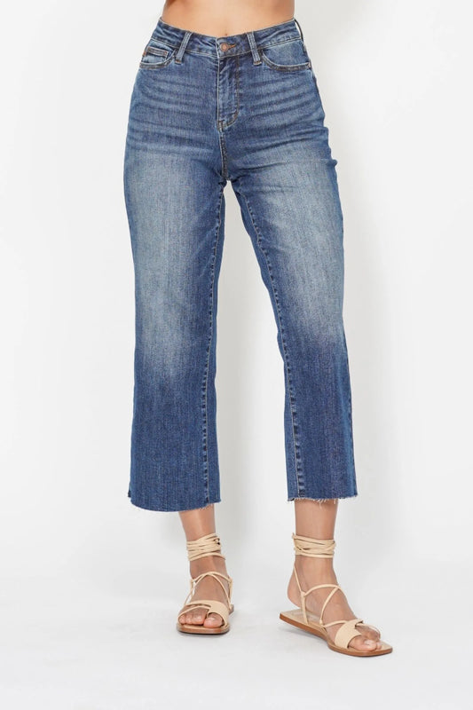 Vintage-Inspired High-Rise Cropped Wide-Leg Denim Jeans