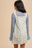 Stretch Ditsy Print Denim Overall Mini Dress