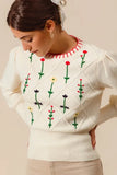 Small Flower Embroidered Sweater Top