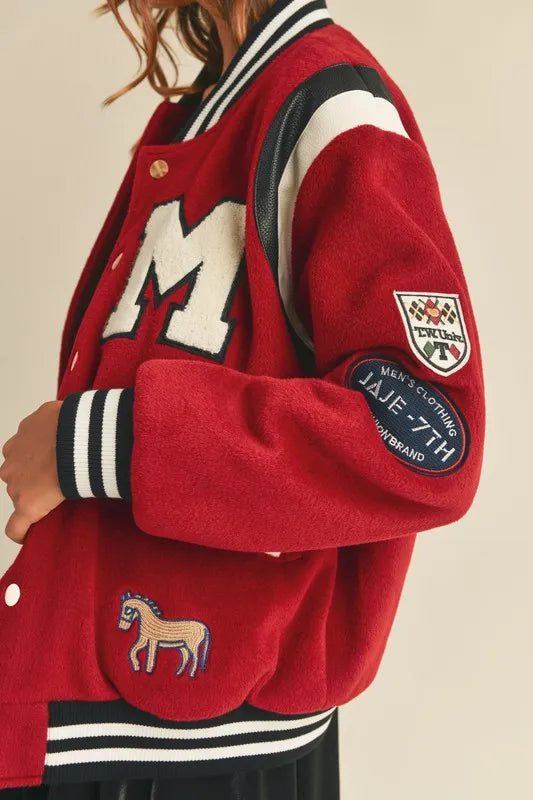 M Bomber Varsity Jacket with Patch Detail