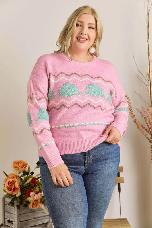Full Size Fluffy Tree Sweater Top