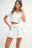 Puff Sleeve Button Down Top and Bubble Skirt Set