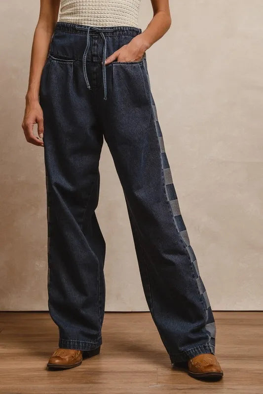 Adjustable Wide Leg Jeans with Relaxed Fit