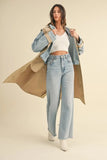 Layered Look Trench Coat With Denim Jacket