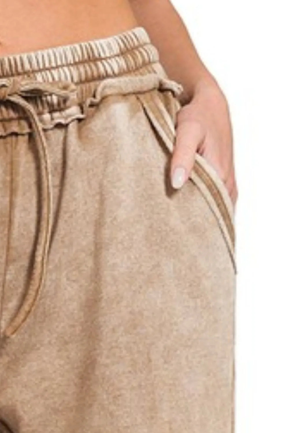 Acid Wash Fleece Palazzo Sweatpants with Pockets