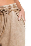 Acid Wash Fleece Palazzo Sweatpants with Pockets
