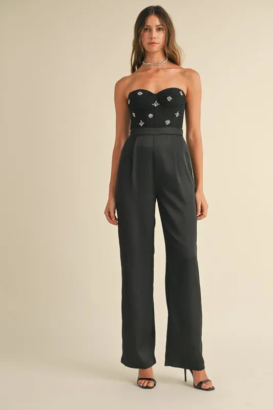 Rhinestone Applique Bustier Jumpsuit