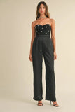 Rhinestone Applique Bustier Jumpsuit