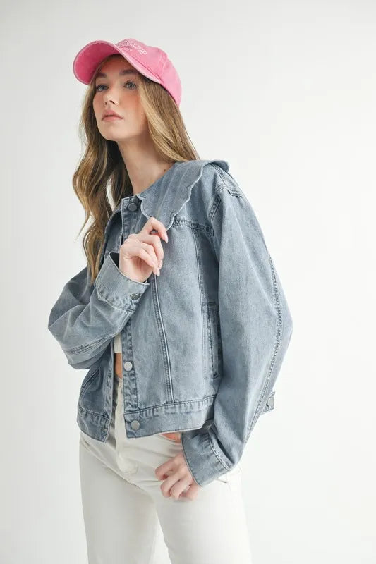 Scallop Peter Pan Collar Denim Jacket
