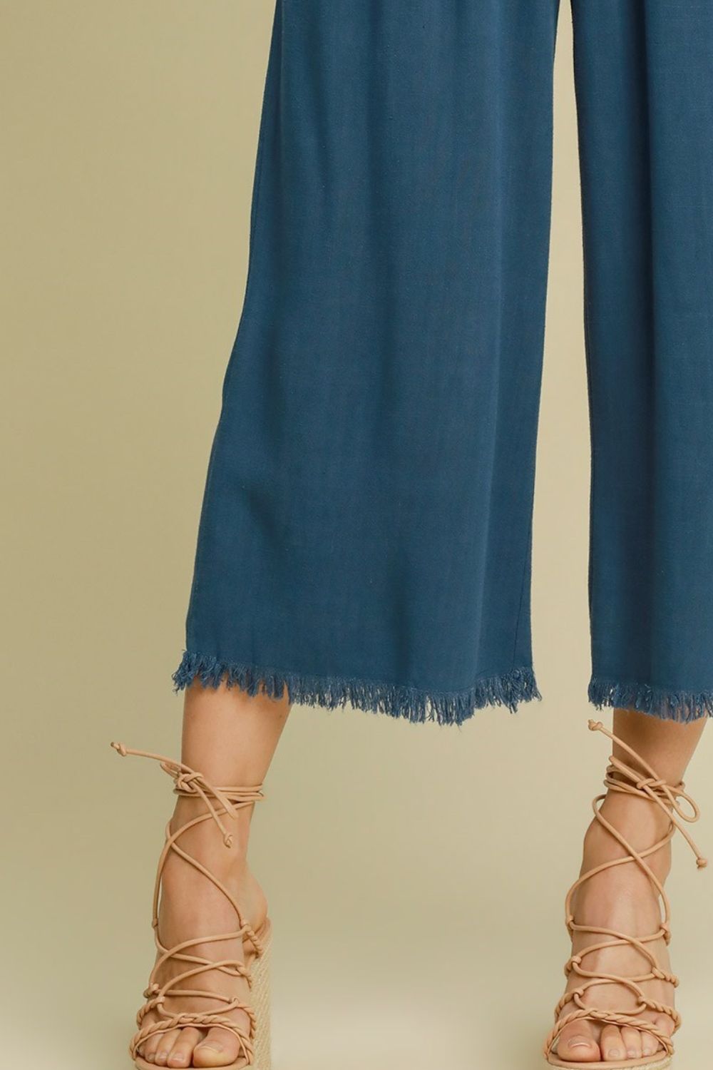 Full Size Linen Blend Elastic Waistband Wide Leg Pants Plus Size