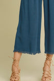 Full Size Linen Blend Elastic Waistband Wide Leg Pants Plus Size