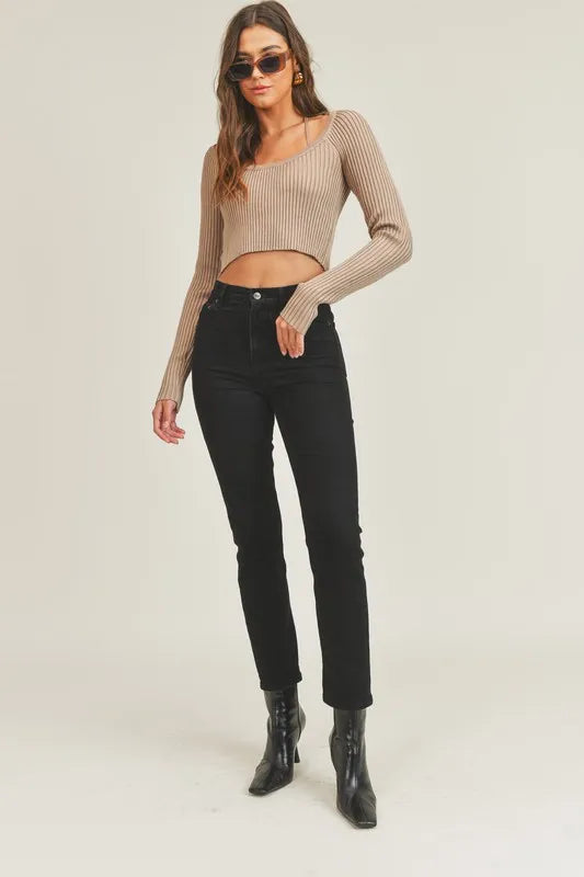 Long Sleeve Crop Sweater Top and Inner Bra Set