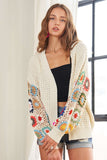 Plus Size Contrast Crochet Open Front Long Sleeve Cardigan