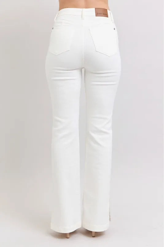 Full Size High Waist Side Slit Slim Bootcut Jeans