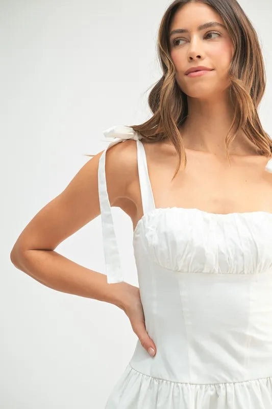Shoulder Tie Corset Panel Mini Dress