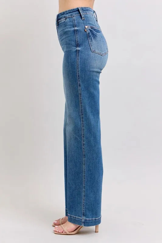 Full Size High Waist Contrast Thread Straight Plus Size