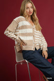 Modern Stripe Cable-Knit Button-Up Cardigan
