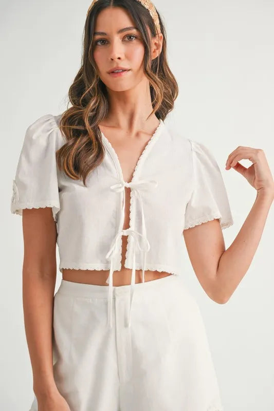 Crochet Lace Detail Crop Top and Shorts Set