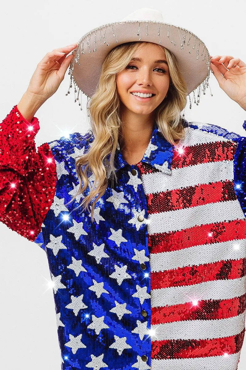 Velvet Sequin American Flag Shirt
