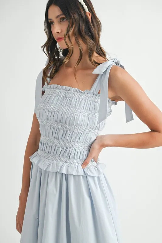Smocked Bodice Bubble Midi Dress