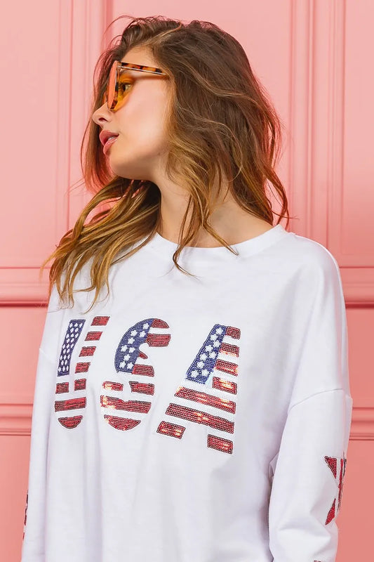 Patriotic Star-Spangled Sequin Sweatshirt
