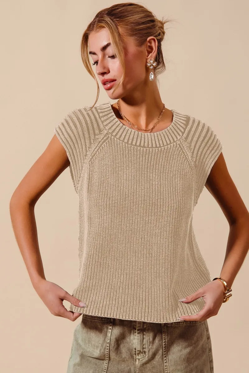 Ribbed Knit Sleeveless Pullover Tank Vest