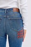 Full Size HW Plaid Patch Slim Fit Jeans Plus Size