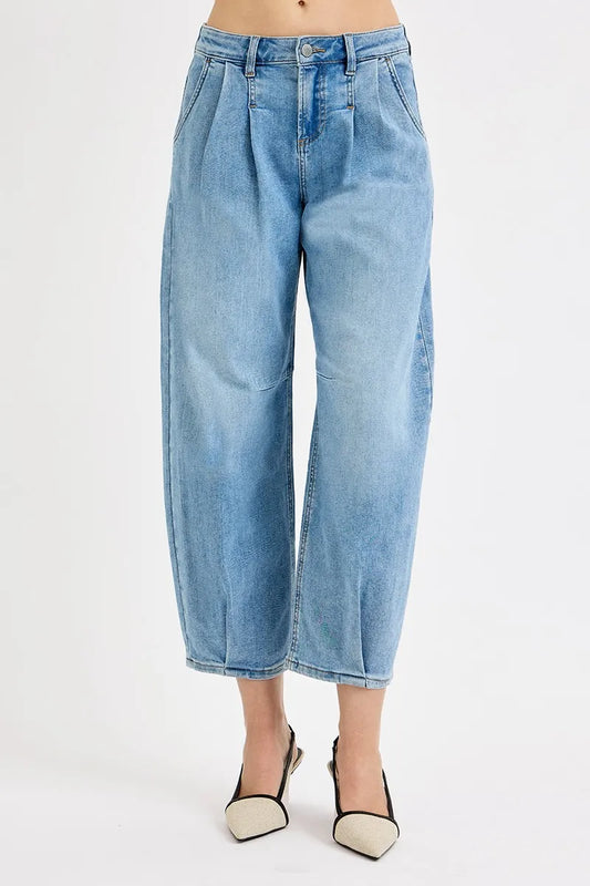 Vintage-Inspired High Waist Cropped Wide Leg Jeans