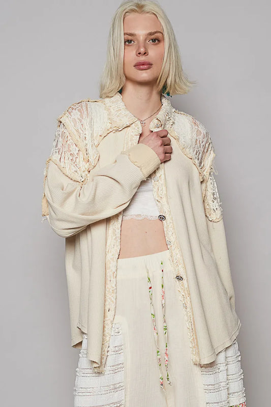 Vintage-Inspired Lace Trim Utility Jacket