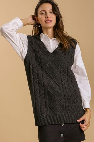 Full Size Cable V-Neck Vest Sweater Plus Size