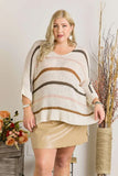 Full Size Multi Color Strip Sweater Plus Size
