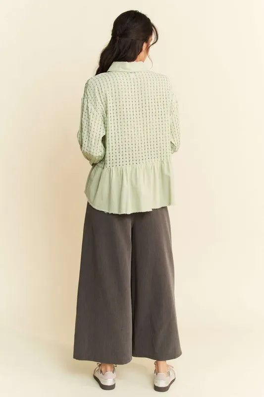 Garment Washed Jacquard Button Front Shirt