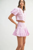Puff Sleeve Button Down Top and Bubble Skirt Set