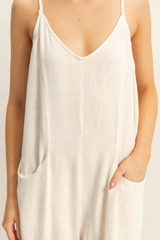 V-Neck Pocket Detail Side Tie Hem Romper