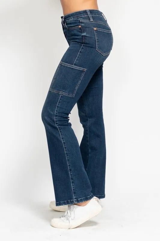 Full Size High Waist Cargo Bootcut Jeans Plus Size
