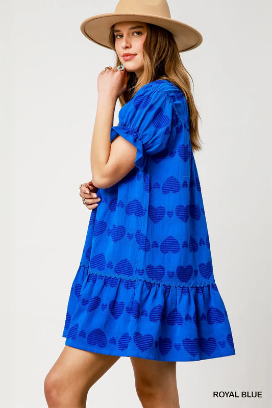 Ruffle Sleeve Heart Print Babydoll Dress