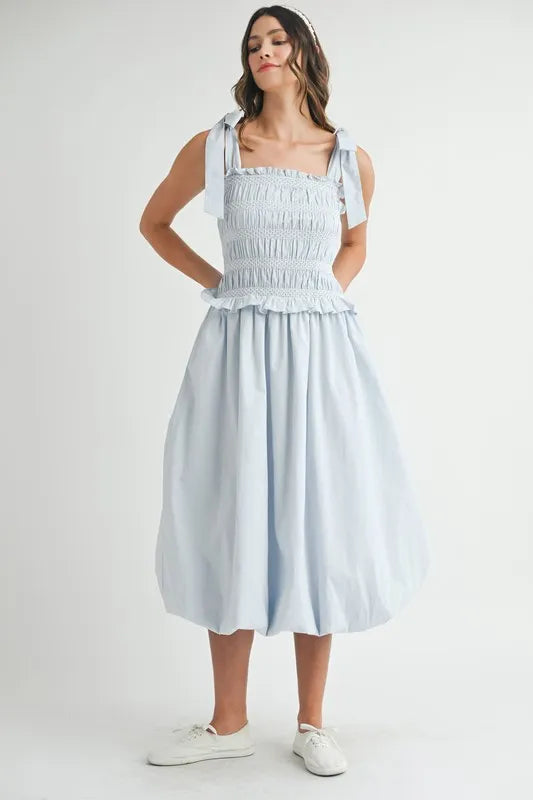 Smocked Bodice Bubble Midi Dress