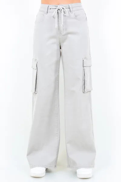 Full Size Drawstring Wide Leg Cargo Pants Plus Size