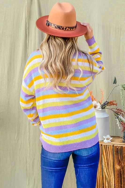 Multi Striped Mesh Pullover Spring Sweater