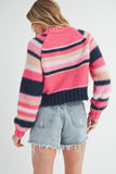 Striped Ribbed Neckline Raglan Sleeve Sweater