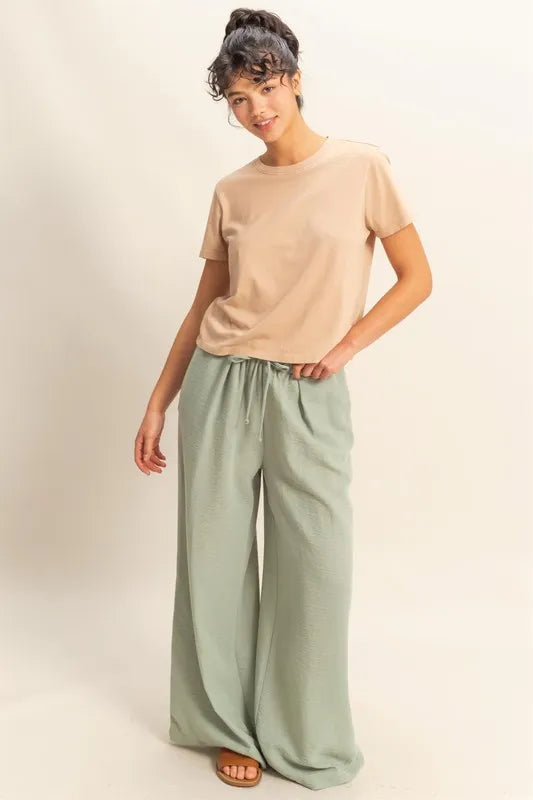 Elasticized Waist Wide Leg Pants