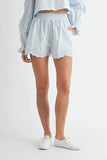 Long Sleeve Scallop Blouse and Shorts Set