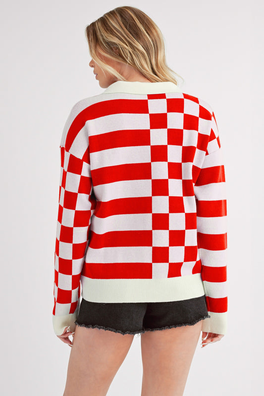Striped & Checkered Drop Shoulder Sweater
