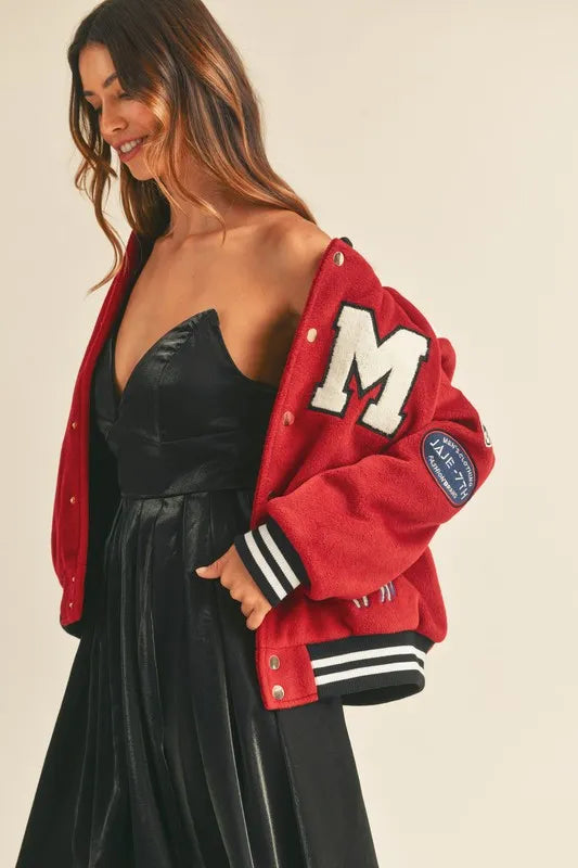 M Bomber Varsity Jacket with Patch Detail