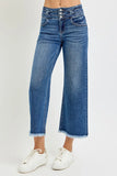High Waist Cropped Wide Leg Jeans with Unique Band Detail