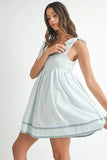 Zig Zag Embroidered Shoulder Tie Mini Dress